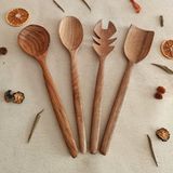 Artful Wooden Ahşap Tahta Servis, Sunum Kaşığı ve Spatula Seti - El Yapımı - Ceviz Ağacı