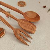 Artful Wooden Ahşap Tahta Servis, Sunum Kaşık, Spatula, Çatal Seti - El Yapımı Zeytin Ağacı