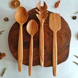 Artful Wooden Ahşap Tahta Servis, Sunum, Kaşık Spatula ve Salata Servis Kaşığı Seti - El Yapımı - Zeytin Ağacı