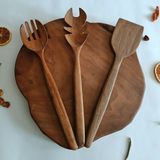 Artful Wooden Ahşap Tahta Servis, Sunum, Spatula ve Salata Servis Kaşığı Seti - El Yapımı - Ceviz Ağacı