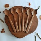 Artful Wooden Ahşap Tahta Servis, Sunum, Yemek Kaşığı Seti - El Yapımı - Ceviz Ağacı - 21 cm
