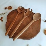 Artful Wooden Ahşap Tahta Servis, Sunum, Yemek Kaşık ve Salata Servis Kaşığı Seti - El Yapımı - Ceviz Ağacı