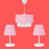 Art&Gift Artgift Beyaz Gövdeli Üçlü Avize ve Abajur Seti Pembe Kumaş - Pembe - Beyaz