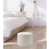 Art&Gift Konfor Krem Kumaş Salon Yatak Odası Çok Amaçlı Yuvarlak Puf