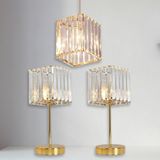 Art&Gift Metal Kristal Camlı Sarkıt Avize ve Abajur Seti Yatak Odası Abajur Salon Avize - Altın