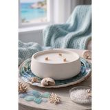 Art&Gift Okyanus Kokulu Dekoratif Beton Mum Yuvarlak Yatay Form Üç Fitilli Mum 250 gr - Beyaz - 1