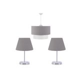 Art&Gift Pasta Tekli Sarkıt Avize Ve Lara Krom Antrasit Kumaş Salon Yatak Odası Aydınlatma Abajur Seti