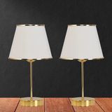Art&Gift Star Gold Ayaklı Şeritli Krem Kumaş Başlık Yatak Odası Salon Masa Lambası 2 Adet Abajur