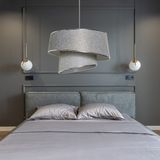 Art&Gift Stil Asitmetrik Pasta Avize Gri Kırçıl Kumaş Gümüş Şeritli Yatak Odası Salon Sarkıt - Gri - Gümüş