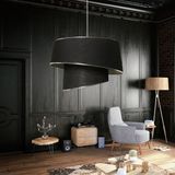 Art&Gift Stil Asitmetrik Pasta Avize Siyah Kumaş Gümüş Şeritli Yatak Odası Salon Sarkıt - Siyah - Gümüş