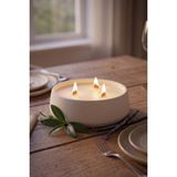 Art&Gift Vanilya Kokulu Dekoratif Beton Mum Yuvarlak Yatay Form Üç Fitilli Mum 250 gr - Beyaz - 1