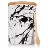 ARTHAUSEN Blacksplatter Seramik Saklama Kavanozu - Silikon Contalı Hava Geçirmez Bambu Kapak, Kaşık, Mutfak Tezgahı veya Banyo için Modern Soyut Sanat Tasarımı - Un Şekeri Kahve - 4 fincan / 1080 ml