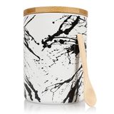 ARTHAUSEN Blacksplatter Seramik Saklama Kavanozu - Silikon Contalı Hava Geçirmez Bambu Kapak, Kaşık, Mutfak Tezgahı veya Banyo için Modern Soyut Sanat Tasarımı - Un Şekeri Kahve - 4 fincan / 1080 ml