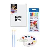 Arthobi Guaj Boya Seti 25x35 Tuval, 10 Renk Boya, Palet Ve 2 Adet Fırça