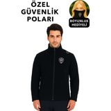 Arthur Kışlık Erkek Nakış Işlemeli 2 Cepli Özel Güvenlik Polar Mont - Göğüsten Logolu - Siyah - XL