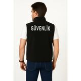 Arthur Kışlık Erkek Nakış Işlemeli 3 Cepli Düz Polar Özel Güvenlik Yeleği - Siyah - 2XL