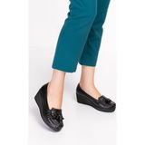ARTI-ARTI014-14129 Hakiki Deri Ortopedik Kadın Platform Topuk Ayakkabı - Siyah