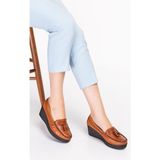 ARTI-ARTI014-14501 Hakiki Deri Ortopedik Kadın Platform Topuk Ayakkabı - Taba