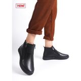 ARTI-ARTI032-2035 Hakiki Deri Kadın Ortopedik Topuk Dikeni Fonksiyonlu Çift Fermuarlı Kaymaz Taban Siyah Anne Botu