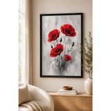 ARTI HOME Kırmızı Gelincik Çiçeği Temalı Ahşap Duvar Tablosu – Modern Çiçekli Dekoratif Çerçeve Görünümlü