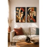 ARTI HOME Modern Soyut Kadın Figürü 2’li Ahşap Tablo Seti – Geometrik Yüz Temalı Dekoratif Duvar Tablosu