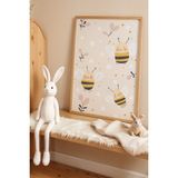 Artiera Sevimli Arılar ve Çiçekler– Doğal Ahşap Çerçeveli Çocuk Odası ve Bebek Odası Tablosu - 50 x 70 - Ahşap - Bej