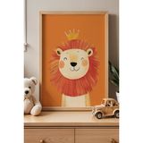 Artiera Sevimli Aslan Çocuk Odası ve Bebek Odası Ahşap Çerçeveli Duvar Tablosu - 50 x 70 - Ahşap - Bej