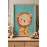 Artiera Sevimli Pijamalı Aslan Çocuk Odası ve Bebek Odası Ahşap Çerçeveli Duvar Tablosu - 30 x 40 - Ahşap - Bej