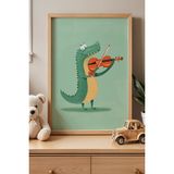 Artiera Sevimli Timsah Çocuk ve Bebek Odası Ahşap Çerçeveli Duvar Tablosu - 30 x 40 - Ahşap - Bej