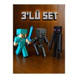 ArtiFex Hobi Minecraft Figür Seti 3’lü – Steve, Enderman ve Wither Skeleton 3D Baskı Dekoratif Koleksiyon Figürü Oyuncak Seti