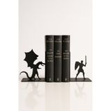 ARTILED Ejderha ve Savaşçı Figürlü Metal Kitap Tutucu 2’li Set – Fantastik Dekoratif Kitaplık Aksesuarı