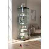 artinoks 7 Raflı Sade Cam Vitrin Siyah Kitaplık Büfe - Camlı Koleksiyon Dolabı - Camlı Eczane Vitrini