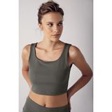 Artış Collection Kalın Askılı Crop Top Fitilli Spor Büstiyer C02 - Haki