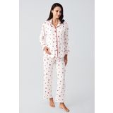 Artış Termal Uzun Kollu Düğmeli Kalp Desenli Esnek Yumuşak Dokulu Hamile Pijama Takım