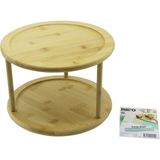 Artisan Cappadocia 2 Katlı Yuvarlak=24.5cm Döner Tablalı Ahşap Bambu Sunum Tepsisi - Mini Sofra (5639) - 24 cm