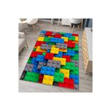 Artisan Home Store Renkli Yapı Blokları Desenli Çocuk Odası Halısı | Lego Görünümlü Eğitici Oyun Halısı, Modern Çocuk Odası Kaymaz Dekoratif Halı | Kaymaz Taban Oyun Halısı, Yıkanabilir Dijital Baskı Halı
