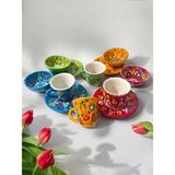 Artistic Quality Dekoratif 4 Kişilik Şık Lale Çini Tasarımlı Tamamen El Yapımı Kahve Fincanı ve 10 cm Soslukdekoratif 4 Kişilik Şık Lale Çini Tasarımlı Tamamen El Yapımı Kahve Fincanı ve 10 cm Sosluk - Karışık İşleme