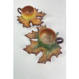 Artistic Quality Dekoratif Çınar Yaprak Figürlü, Yeşil, Sarı Ve Kahve Renklerinde Çay Kahve Fincanı Seti 2 Kişilik