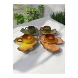 Artistic Quality Dekoratif Kabak Yaprak Figürlü, Yeşil, Sarı ve Kahve Renklerinde Çay Kahve Fincanı Seti 4 Kişilik
