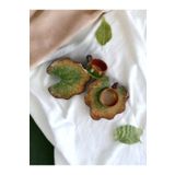 Artistic Quality Dekoratif Kabak Yaprak Figürlü, Yeşil Ve Kahve Renklerinde Çay Kahve Fincanı Seti 2 Kişilik