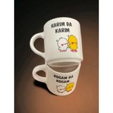 Artistic Quality Dekoratif Karımda Karım Kocamda Kocam Baskılı Çay Kahve Fincanı-Kupa-Mug 2 Adet - Beyaz - Sarı