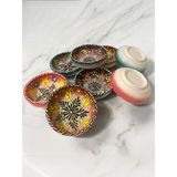 Artistic Quality Dekoratif Lale Çiçek Işlemeli Çini Seramik Sosluk - Çerezlik - Kahvaltılık 8 Adet - Renkli