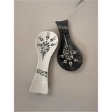 Artistic Quality Dekoratif Tasarım Kirli Kaşık Altlığı, Kaşıklık, Kepçe Altlığı, Çini / Seramik Tamamen El Yapımı - Siyah - Beyaz