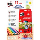 Artlantis 12 Li Jumbo Kuru Boya Kalemi Üçgen 1 Paket Pritt Kalın 12 Renk Jumbo Kuruboya Tam Boy Renkli Kalem Karton Kutu Kalemtraş
