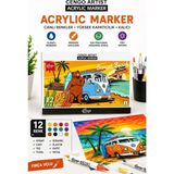 Artlantis 12 Renk Akrilik Markör Keçeli Kalem 1 Paket Cengo 12 Li Acrylic Marker Taş Cam Metal Seramik Plastik Tuval Ahşap - Çok Renkli - Standart