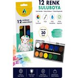 Artlantis 12 Renk Sulu Boya 30MM 1 Paket Adel 12 Li Suluboya Fırça Hediyeli Canlı Renkler Kaliteli Yıkanabilir Zararsız Büyük Boy - Çok Renkli