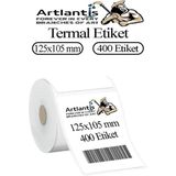 Artlantis 125X105 mm Barkod Etiketi Yapışkanlı 1 Adet Rulo Etiket Termal Barkot Terazi Etiketi 400 Lü Barkod Yazıcılara Uyumludur - 500 lü