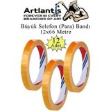 Artlantis 12X66 Metre Selefon Bant 12 Adet Büro Bandı Büyük Bant Makinelerine Uyumlu Kırtasiye Şeffaf Para Bandı - Standart - 12x66metre