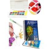 Artlantis 18 Renk Tablet Sulu Boya ve A5 Telli Suluboya Bloğu Kağıdı A5 210GR 20 Yaprak Ince Dokulu Taş Suluboya Plastik Kutulu - Krem - Suluboya Kağıdı