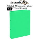 Artlantis 2 Halkalı Klasör 1 Adet A4 Pvc Öğrenci ve Ofis Tipi Evrak Sunum Talebe Klasörü Iç Cepli Otomatik Mekanizmalı Büro Okul - Açık Yeşil